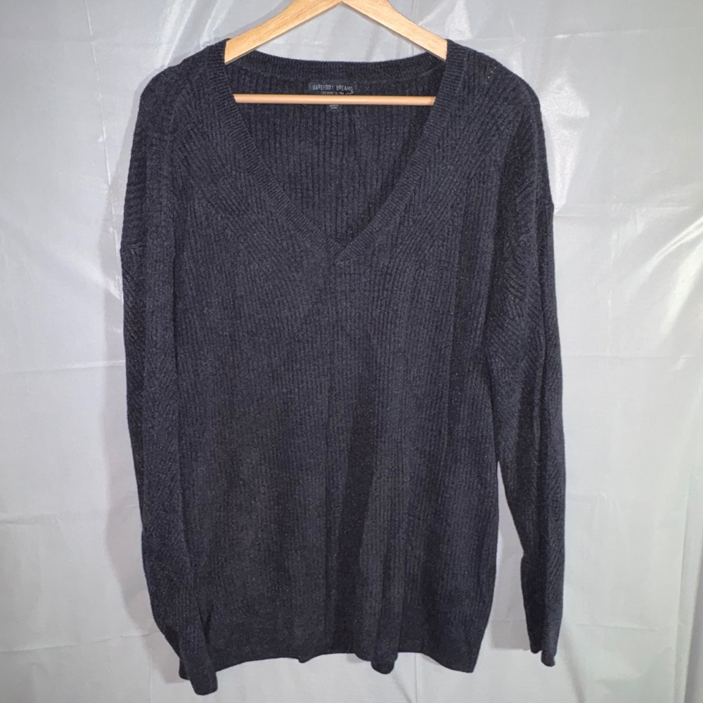 Barefoot Dreams CozyChic Ultra Lite V-Neck Pullover Sweater Medium Carbon Gray